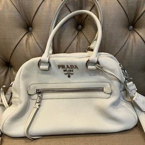 Prada Bauletto Shoulder Bag White Leather Satchel